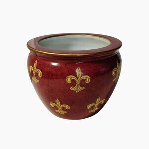 Vintage Fleur-De-Lis Romantic French Planter, Hand Painted, Andrea by Sadek